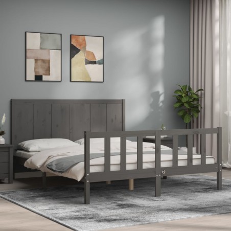vidaXL Massivholzbett mit Kopfteil Grau