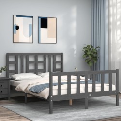 vidaXL Massivholzbett mit Kopfteil Grau 140x190 cm