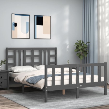vidaXL Massivholzbett mit Kopfteil Grau 140x190 cm