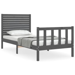 vidaXL Massivholzbett mit Kopfteil Grau 90x200 cm