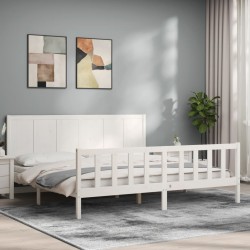 vidaXL Massivholzbett mit Kopfteil Weiß 200x200 cm
