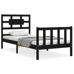 vidaXL Massivholzbett mit Kopfteil Schwarz 100x200 cm