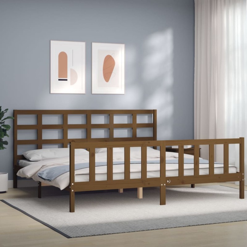 vidaXL Massivholzbett mit Kopfteil Honigbraun 200x200 cm vidaXL Massivholzbett mit Kopfteil Honigbraun 200x200 cm