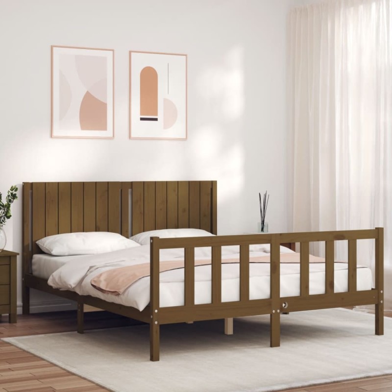 vidaXL Massivholzbett mit Kopfteil Honigbraun vidaXL Massivholzbett mit Kopfteil Honigbraun