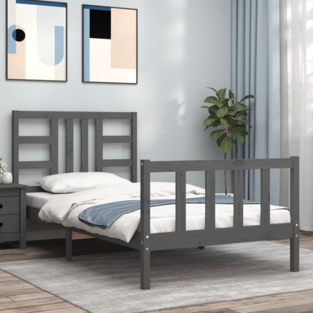 vidaXL Massivholzbett mit Kopfteil Grau 100x200 cm