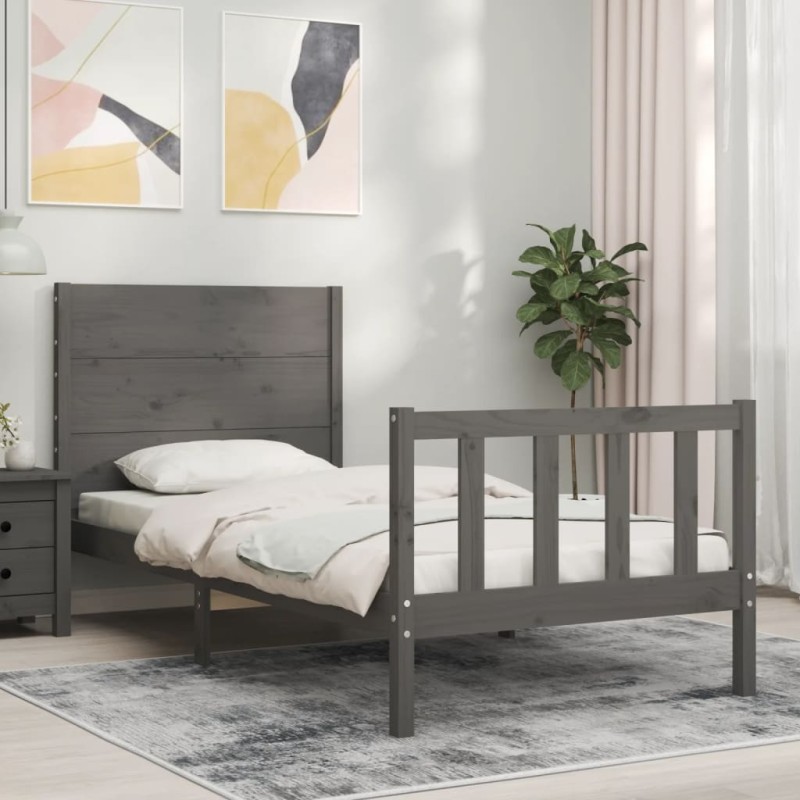 vidaXL Massivholzbett mit Kopfteil Grau vidaXL Massivholzbett mit Kopfteil Grau