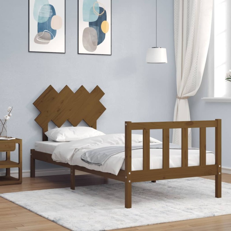 vidaXL Massivholzbett mit Kopfteil Honigbraun 90x200 cm vidaXL Massivholzbett mit Kopfteil Honigbraun 90x200 cm