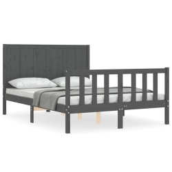 vidaXL Massivholzbett mit Kopfteil Grau 120x200 cm
