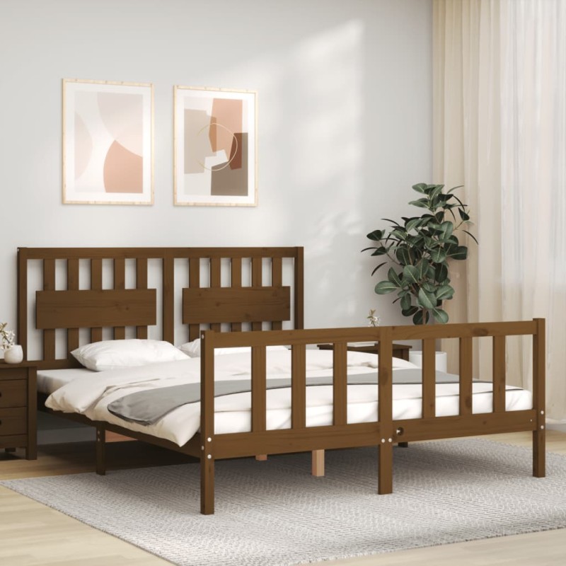 vidaXL Massivholzbett mit Kopfteil Honigbraun 160x200 cm vidaXL Massivholzbett mit Kopfteil Honigbraun 160x200 cm