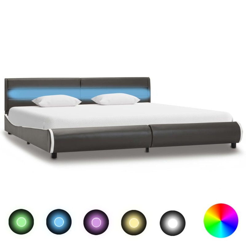Bettgestell mit LED Anthrazit Kunstleder 180 x 200 cm Bettgestell mit LED Anthrazit Kunstleder 180 x 200 cm