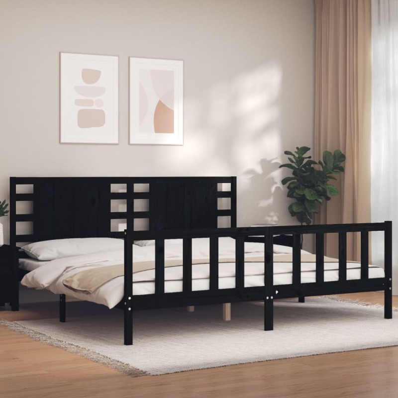vidaXL Massivholzbett mit Kopfteil Schwarz 200x200 cm vidaXL Massivholzbett mit Kopfteil Schwarz 200x200 cm