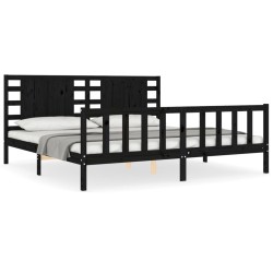vidaXL Massivholzbett mit Kopfteil Schwarz 200x200 cm