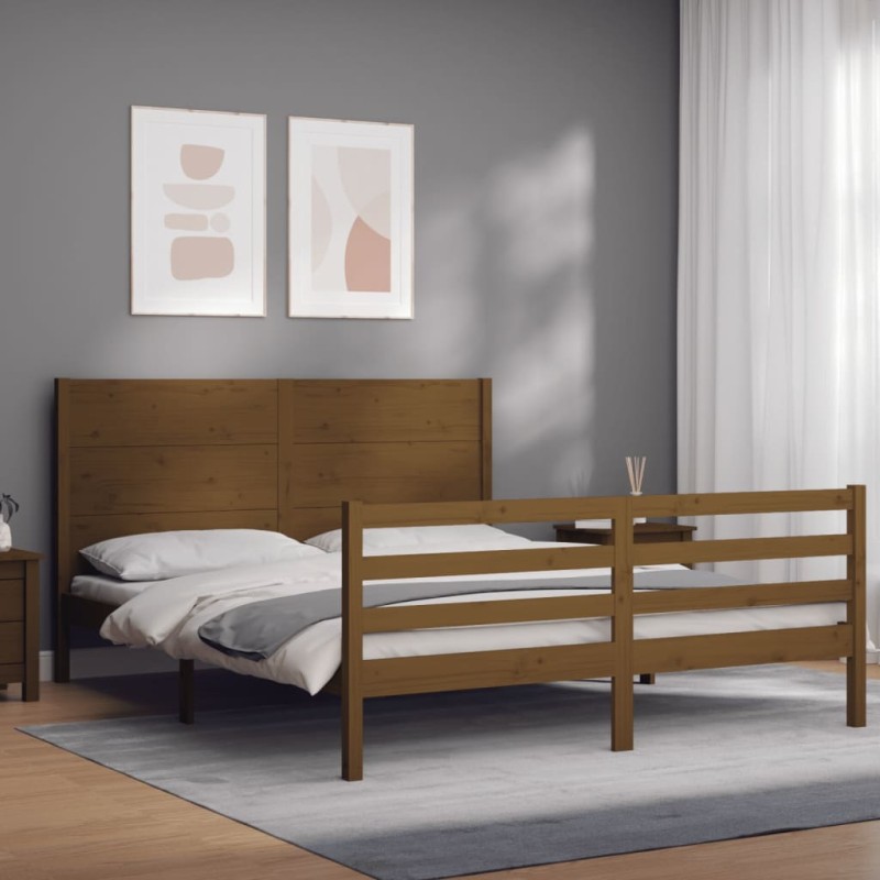 vidaXL Massivholzbett mit Kopfteil Honigbraun vidaXL Massivholzbett mit Kopfteil Honigbraun