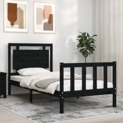 vidaXL Massivholzbett mit Kopfteil Schwarz 90x200 cm