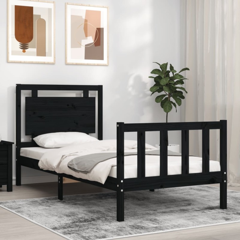 vidaXL Massivholzbett mit Kopfteil Schwarz 90x200 cm vidaXL Massivholzbett mit Kopfteil Schwarz 90x200 cm
