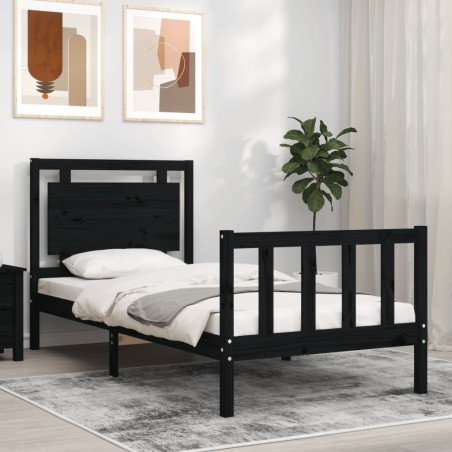 vidaXL Massivholzbett mit Kopfteil Schwarz 90x200 cm