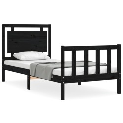 vidaXL Massivholzbett mit Kopfteil Schwarz 90x200 cm