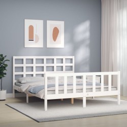vidaXL Massivholzbett mit Kopfteil Weiß 160x200 cm