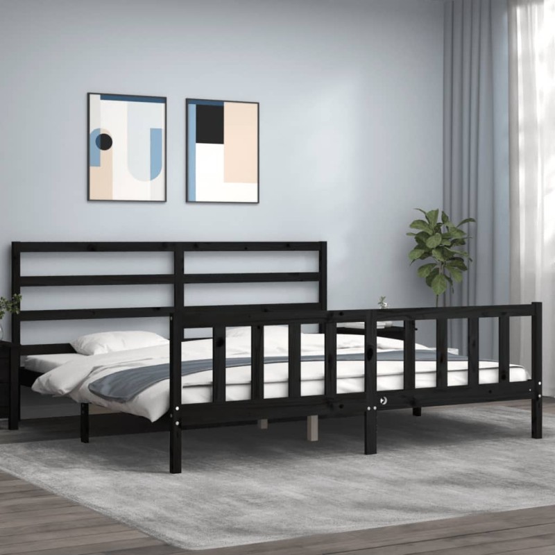 vidaXL Massivholzbett mit Kopfteil Schwarz 200x200 cm vidaXL Massivholzbett mit Kopfteil Schwarz 200x200 cm