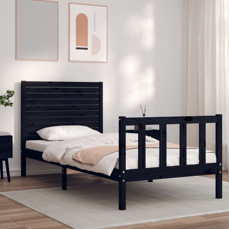 vidaXL Massivholzbett mit Kopfteil Schwarz vidaXL Massivholzbett mit Kopfteil Schwarz