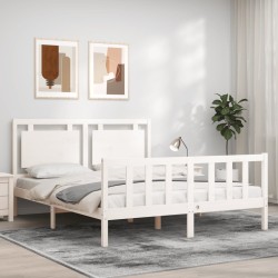 vidaXL Massivholzbett mit Kopfteil Weiß 160x200 cm