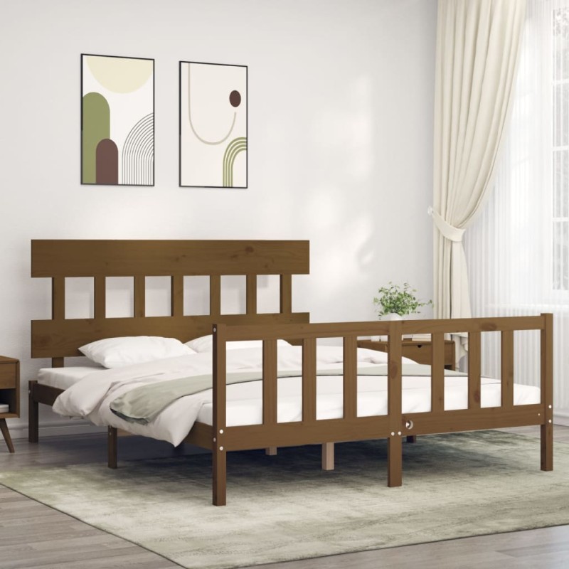vidaXL Massivholzbett mit Kopfteil Honigbraun 160x200 cm vidaXL Massivholzbett mit Kopfteil Honigbraun 160x200 cm