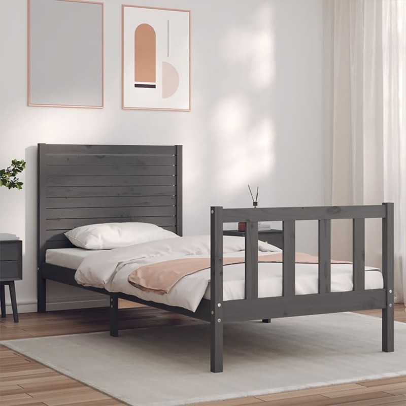 vidaXL Massivholzbett mit Kopfteil Grau vidaXL Massivholzbett mit Kopfteil Grau