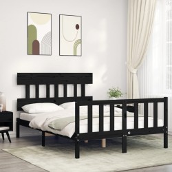 vidaXL Massivholzbett mit Kopfteil Schwarz 140x200 cm