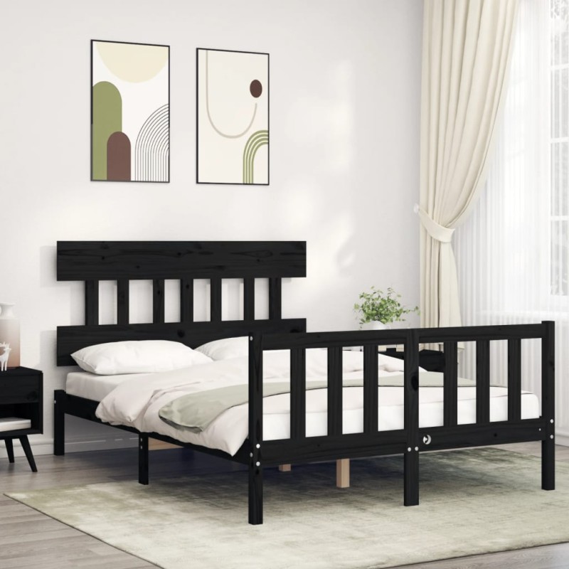 vidaXL Massivholzbett mit Kopfteil Schwarz 140x200 cm vidaXL Massivholzbett mit Kopfteil Schwarz 140x200 cm