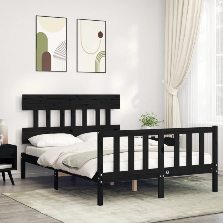 vidaXL Massivholzbett mit Kopfteil Schwarz 140x200 cm