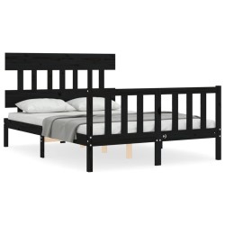 vidaXL Massivholzbett mit Kopfteil Schwarz 140x200 cm