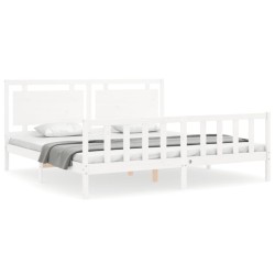 vidaXL Massivholzbett mit Kopfteil Weiß 200x200 cm