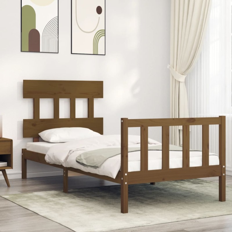 vidaXL Massivholzbett mit Kopfteil Honigbraun vidaXL Massivholzbett mit Kopfteil Honigbraun