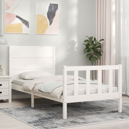 vidaXL Massivholzbett mit Kopfteil Weiß 90x200 cm
