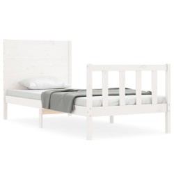 vidaXL Massivholzbett mit Kopfteil Weiß 90x200 cm