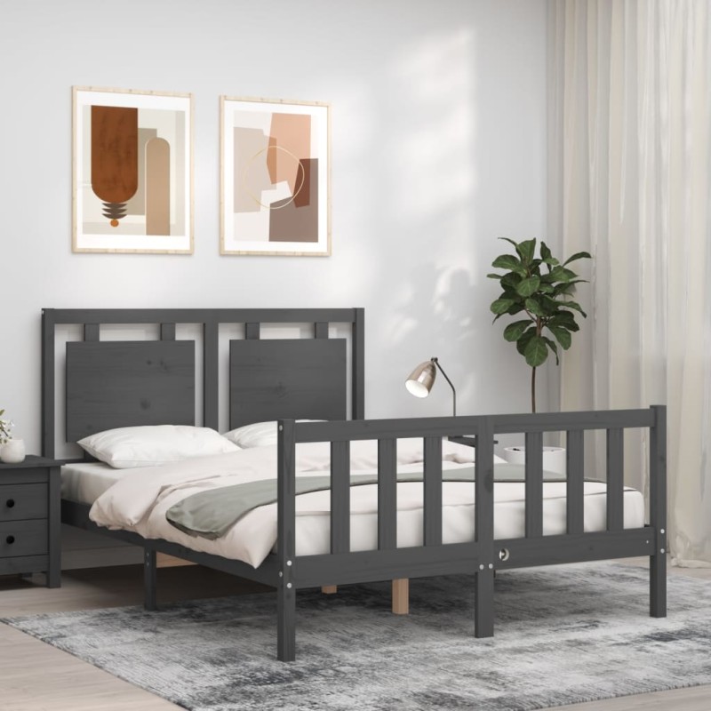 vidaXL Massivholzbett mit Kopfteil Grau 140x200 cm vidaXL Massivholzbett mit Kopfteil Grau 140x200 cm