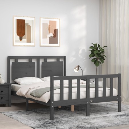 vidaXL Massivholzbett mit Kopfteil Grau 140x200 cm