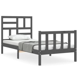 vidaXL Massivholzbett mit Kopfteil Grau 100x200 cm