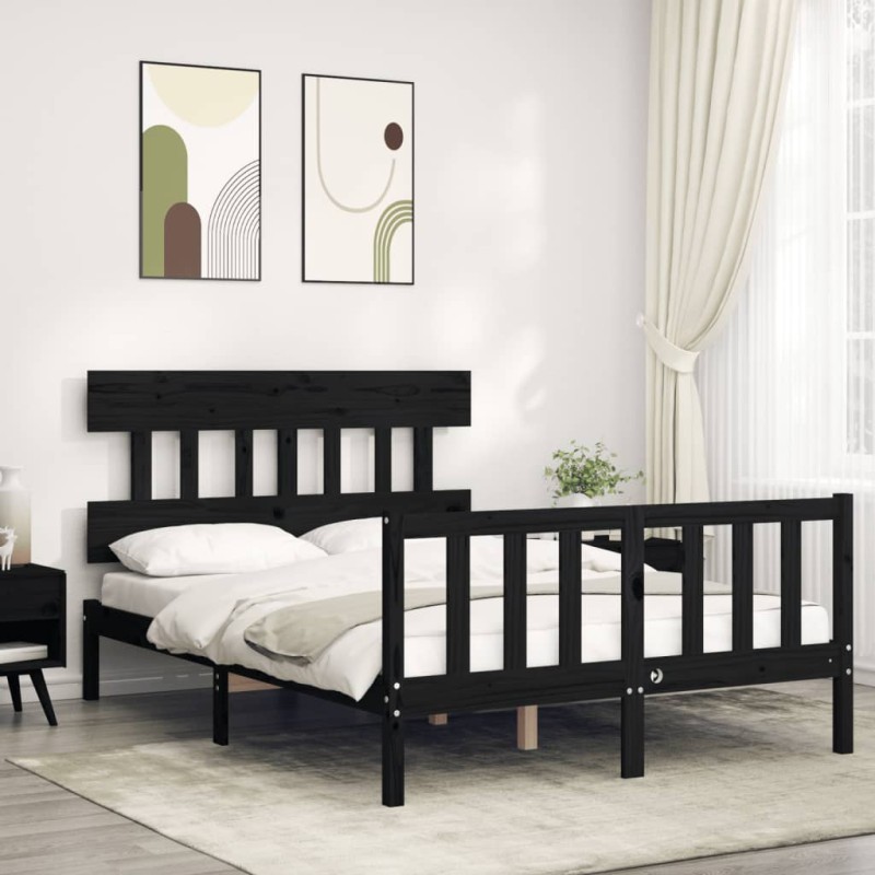 vidaXL Massivholzbett mit Kopfteil Schwarz vidaXL Massivholzbett mit Kopfteil Schwarz