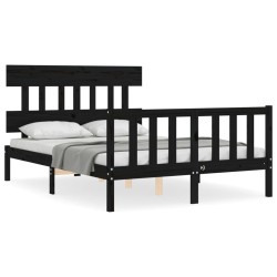vidaXL Massivholzbett mit Kopfteil Schwarz