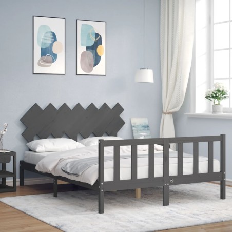 vidaXL Massivholzbett mit Kopfteil Grau 140x190 cm
