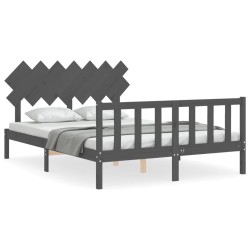 vidaXL Massivholzbett mit Kopfteil Grau 140x190 cm