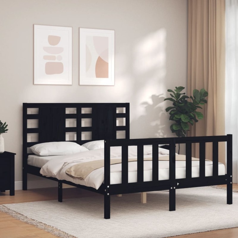 vidaXL Massivholzbett mit Kopfteil Schwarz 140x190 cm vidaXL Massivholzbett mit Kopfteil Schwarz 140x190 cm