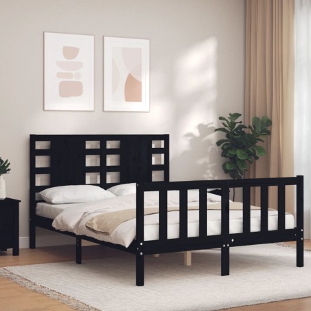 vidaXL Massivholzbett mit Kopfteil Schwarz 140x190 cm