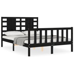 vidaXL Massivholzbett mit Kopfteil Schwarz 140x190 cm