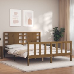 vidaXL Massivholzbett mit Kopfteil Honigbraun