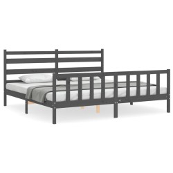vidaXL Massivholzbett mit Kopfteil Grau 200x200 cm