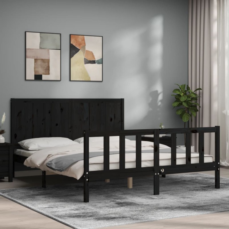 vidaXL Massivholzbett mit Kopfteil Schwarz vidaXL Massivholzbett mit Kopfteil Schwarz