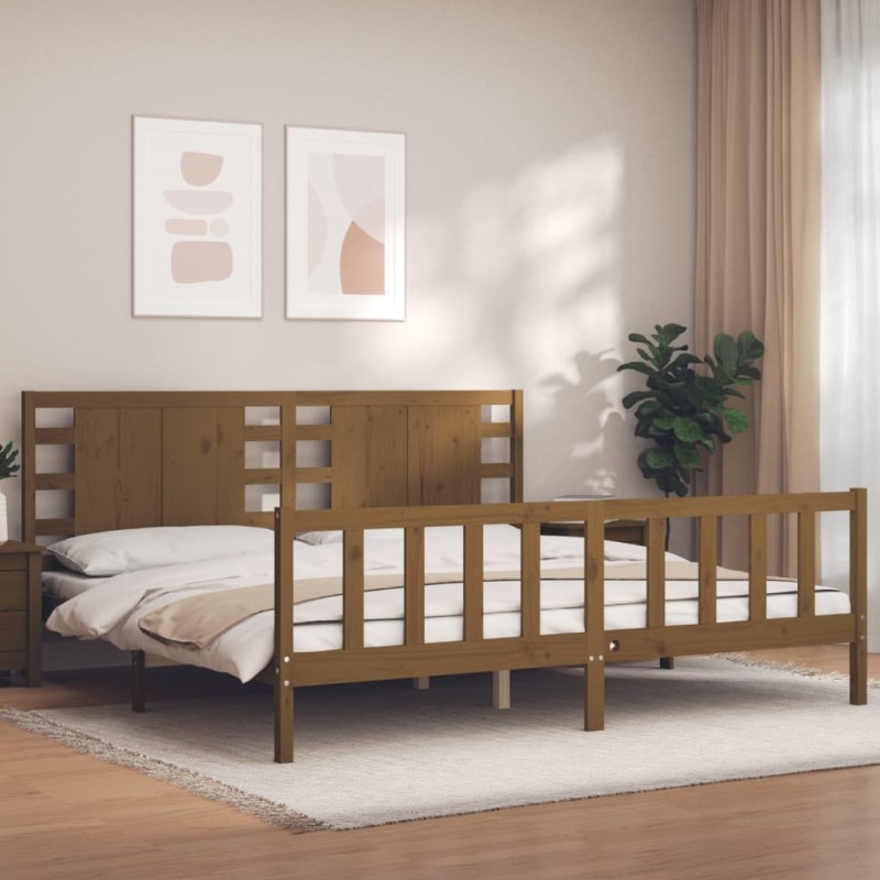 vidaXL Massivholzbett mit Kopfteil Honigbraun 200x200 cm vidaXL Massivholzbett mit Kopfteil Honigbraun 200x200 cm