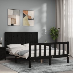vidaXL Massivholzbett mit Kopfteil Schwarz 140x200 cm